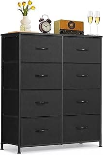 8-Drawer Dresser for Bedroom, Anti-Tip Tall Storage Organizer Chest of Drawers with Wooden Top and Metal Frame Fabric...