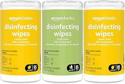 Amazon Basics Disinfecting Wipes, Lemon & Fresh Scent, Sanitizes/Cleans/Disinfects/Deodorizes, 255 Count (2 Packs Lem...
