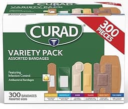 CURAD Assorted Bandages Variety Pack, 300 Count, 6 Styles Including Antibacterial, Waterproof, Sheer, Plastic, Heavy ...