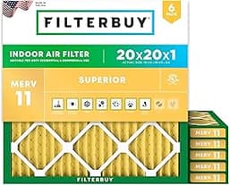 Filterbuy 20x20x1 Air Filter MERV 11 Superior Pet & Allergy Defense (6-Pack), Electrostatic Pleated HVAC AC Furnace F...