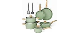 MAISON ARTS Pots and Pans Set Non Stick, 12 Piece Green Granite Kitchen Cookware Induction Compatible, Cooking Sets P...