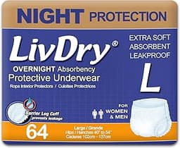 LivDry LivDry Overnight Protective Underwear Large size Count: 64