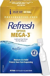 REFRESH OPTIVE MEGA-3 Lubricant Eye Drops Preservative-Free Artificial Tears, 0.01 fl oz (0.4 mL), 60 Single-Use Cont...
