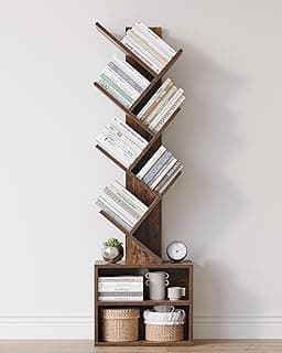 SUNMORY 6 Tier Tree Bookshelf, Small Bookcase with Storage Cabinet, Modern Tall Narrow Bookshelves Organizer, Floor S...