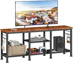 Furologee TV Stand, Entertainment Center with Open Shelves, Rustic Brown