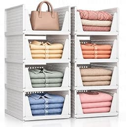 Upgraded 8 Pack Closet Organizers and Storage, Stackable Closet Bins, White