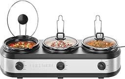 Chefman Triple Slow Cooker & Food Warmer, Three Crock Slowcooker with 2.5 Qt. Ceramic Crocks, 7.5-Quart Total Capacit...