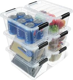 EOENVIVS Plastic Storage Bins with Lids 6 Pack, 6.7 Quart Storage Containers With Black Buckle Latch, Stackable Stora...