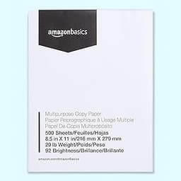Amazon Basics Multipurpose Copy Printer Paper, 8.5 x 11 Inches, 20 lb, 92 Bright, White, 1 Ream (500 Sheets), Jam-Free