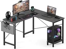 OLIXIS L Shaped Desk, 50-Inch Office Computer Gaming Desks Corner PC Table with Side Bag and Reversible Shelf for Hom...