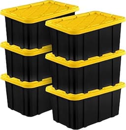 Sterilite 6-Pack Industrial Tote, Plastic Storage Container Bins with Lids, 17 Gallon - Heavy-Duty Organizing Contain...