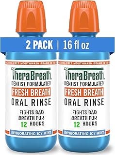 TheraBreath Fresh Breath Mouthwash, Icy Mint Flavor, Alcohol-Free, 16 Fl Oz (Pack of 2)