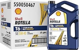 Shell Rotella T6 Full Synthetic 15W-40 Diesel Engine Oil, 1 Gallon (3 Pack)
