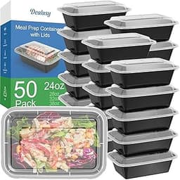 50 Pack (100-Piece) 24 oz Meal Prep Containers Reusable with Lids, Sturdy Leakproof & Food Safe, Microwave, Freezer, ...