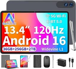 Android 16 Tablet 13 inch - Tablet with 36GB+256GB+2TB Expand, Silver Case