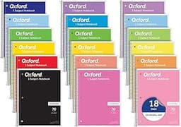 Oxford Spiral Notebooks, 18 Count Bulk Pack, 1 Subject, College Ruled Notebooks for School, 8 x 10.5 Inches, 70 Sheet...