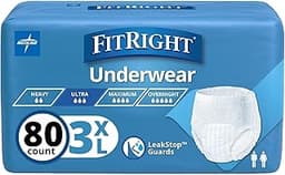 Medline Medline FitRight Adult Incontinence Underwear, Heavy Absorbency, 3X-Large, 75"-94" Waist (20 Count, 4 Pack)