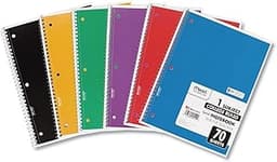 Mead Spiral Notebook, 1 Subject, College Ruled Paper, 7-1/2" x 10-1/2", 70 Sheets per Notebook, Colors Will Vary, 6 P...