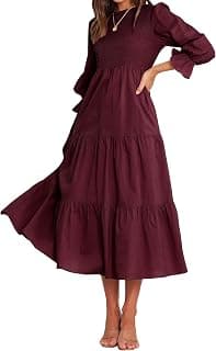 BTFBM Women Casual Long Sleeve Crew Neck Fall Dress Bohemian Relaxed Fit Floral Flowy Maxi Dresses Tiered Cocktail Dress