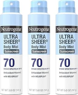 Neutrogena Ultra Sheer Body Mist Sunscreen Spray, Broad Spectrum SPF 70, Lightweight Spray Sunscreen, Non-Greasy & Wa...