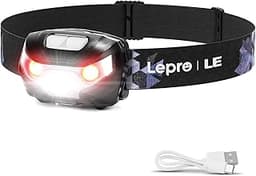 Lepro LED Headlamp Rechargeable - Super Bright Head Lamp with 5 Modes for Camping & Hiking Gear Essentials, IPX4 Wate...