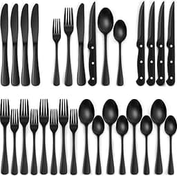 EWFEN 24-Piece Black Silverware Set with Steak Knives, Black Flatware Set for 4, Food-Grade Stainless Steel Tableware...