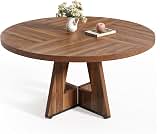 LITTLE TREE Round Dining Table for 4-6 People, 47 Inches Dining Room Table with Wooden Pedestal Base, Brown Dinner Ta...