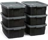 Rubbermaid 6-Pack Totes for Storage with Lids, Heavy Duty Plastic Storage Bins with Lids, Black Gray, 10 GAL - Stacka...