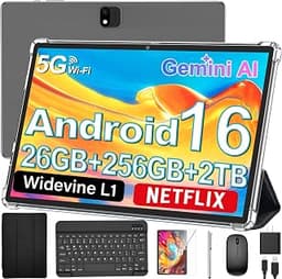 Android 16 Tablet with Keyboard - 10 Inch Electronic Tablets, Black Case