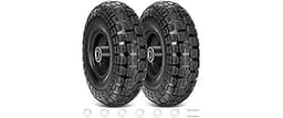 TICONN 10" Solid Tires, 2 Pack Flat Free 4.10/3.50-4'' Wheels with 5/8” Axle Bore Hole and Double Sealed Bearings (Bl...