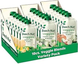 Beech-Nut Baby Food Pouches Variety Pack, Veggie Purees, 3.5 oz (18 Pack)