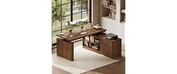 OffiGo Fluted 55 Inch L Shaped Electric Standing Desk with Storage, Walnut | 1" Thick Desktop, Reversible L Shaped St...