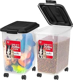 IRIS USA Dog Food Storage Container, 2 Pack, Up to 30 lbs Each, Airtight Seal for Freshness, Wheels for Rolling, Easy...
