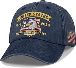 Xoykxoi 250 Anniversary USA Hat,Embroidered United States 250 Year American Anniversary Baseball Cap