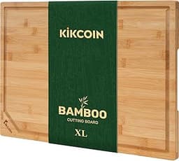 Kikcoin 17”×11” Bamboo Cutting Boards for kitchen, Reversible, XL, Natural