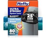 Hefty Ultra Strong Signature Scents 13G Trash Bags, Fresh Clean, 80ct | 13 Gallon Black Kitchen Trash Bags with 25% M...