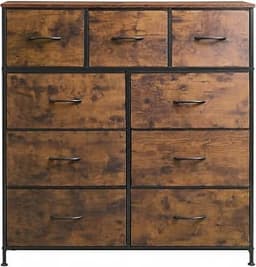WLIVE Tall Dresser for Bedroom, 9 Drawer Chest of Drawers, Rustic Brown