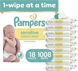Pampers Sensitive Baby Wipes, Unscented, Fragrance Free, Clinically Proven, Water Based, Hypoallergenic, Multi-Use, H...