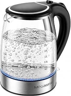 MEGAWISE 1.8L Electric Glass Kettle with Auto Shut-Off and Blue LED