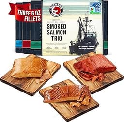 SeaBear Smoked Salmon Trio 18oz (3 x 6oz) Fillets Gift Box – Wild Alaska Sockeye, Wild Pink & Coho Fillets, Shelf Sta...