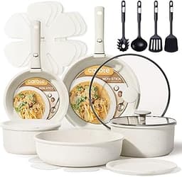 CAROTE 19pcs Pots and Pans Set Non Stick, Detachable Handle Cookware, White