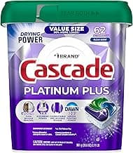 Cascade Platinum Plus Dishwasher Pods, Dish Detergent Soap, Clean Scent, 62 Count