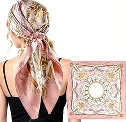 Scotamalone Head Scarf for Women Bandanas Printed Satin Large Square Hair Scarf Neck Scarves Shawl 35 Inches