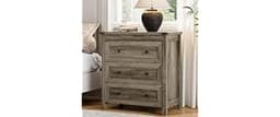 Xixini 27.6" Wide Nightstand with 3 Drawers, Wood Tall Side Table, Grey | 29.5"H Farmhouse Bedside Table, Deep Drawer...
