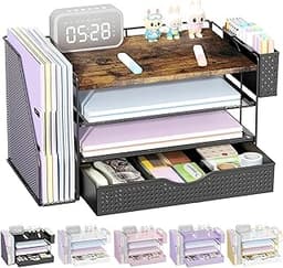 Wood Desk Organizers and Accessories with File Holder & Catalog Racks