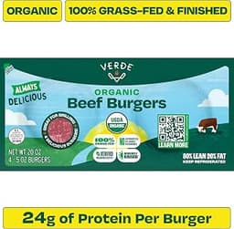 Verde Farms, Beef Burgers, Organic, Grass-Fed, 1.25 lb, Pack of 4
