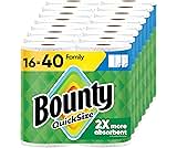 Bounty Paper Towels Quick Size, White, 16 Family Rolls = 40 Regular Rolls