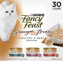 Purina Fancy Feast Gravy Lovers Poultry and Beef Grilled Gourmet Wet Cat Food Variety Pack - (Pack of 30) 3 oz. Cans