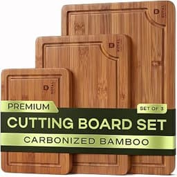ROYAL CRAFT WOOD Wooden Cutting Boards for Kitchen Appliances - Non Toxic Bamboo Wood Cutting Board Set with Deep Jui...