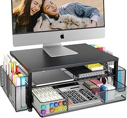OPNICE Desk Organizer and Accessories, 2-Tier Computer Monitor Stand Riser with Drawer and 2 Pen Holders, Laptop Stan...